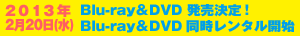 2013年2月20日(水) Blu-ray＆DVD 発売決定! Blu-ray＆DVD同時レンタル開始 2013年2月20日(水) Blu-ray＆DVD 発売決定! Blu-ray＆DVD同時レンタル開始 